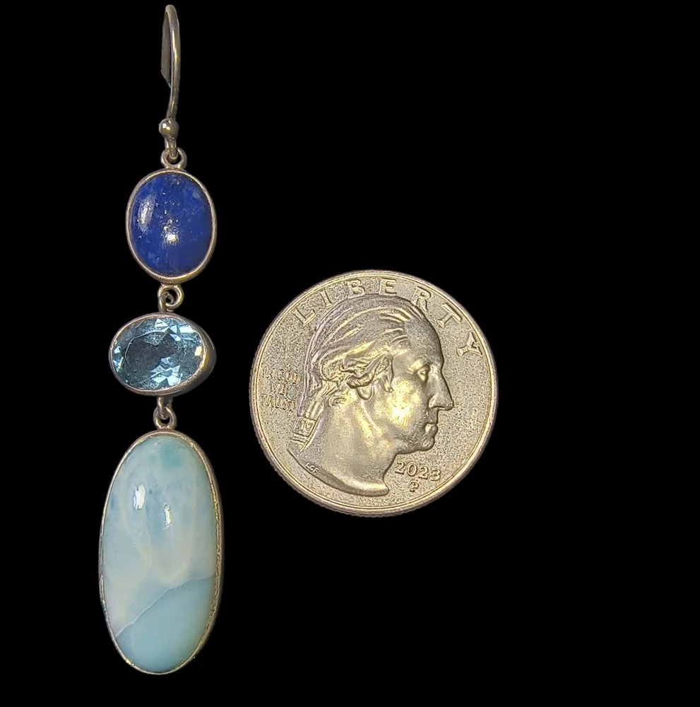 NK Silver Lapis, Blue Topaz And Larimar Dangle Earrings In Sterling Silver - Picture 3 of 8